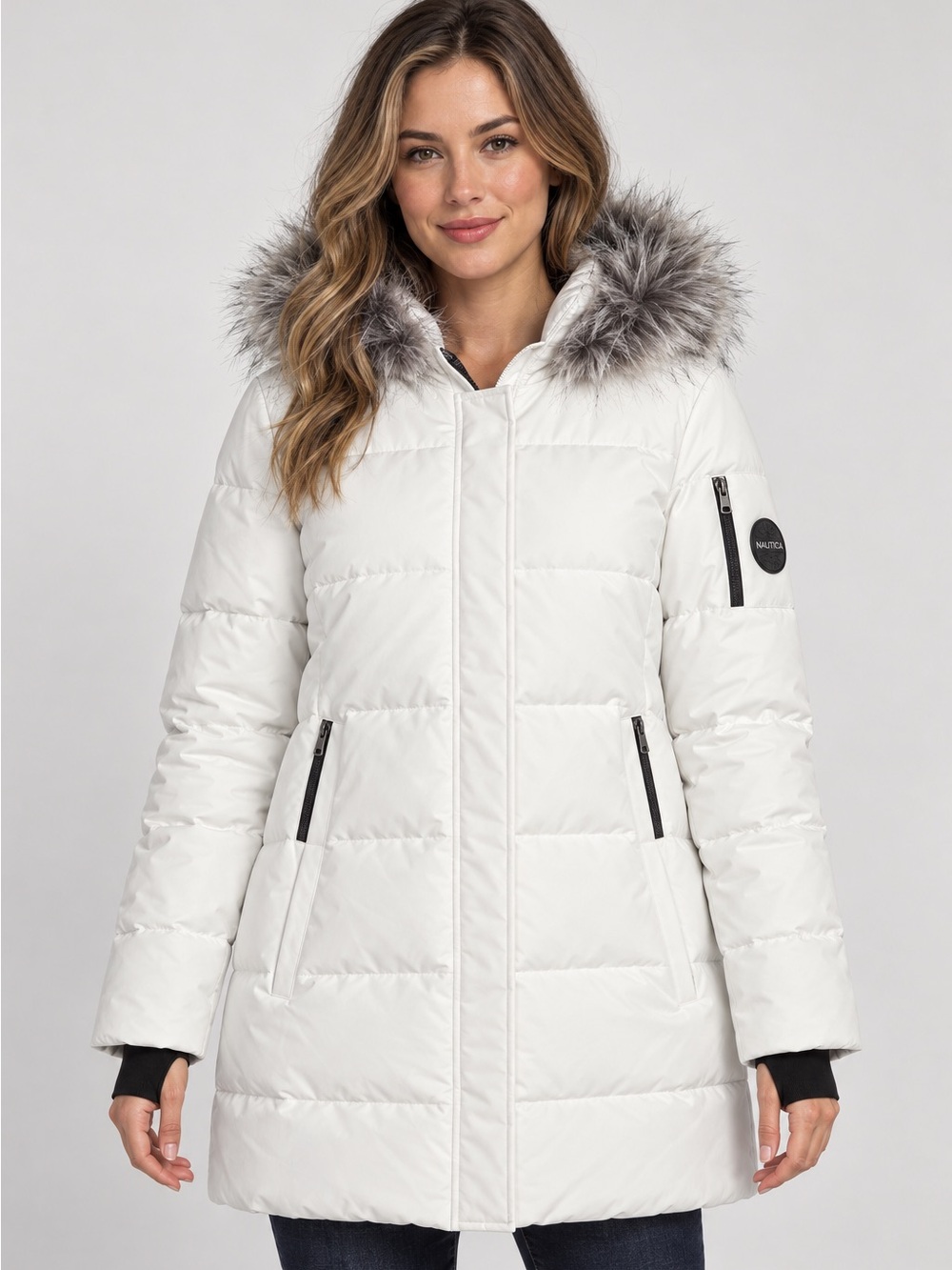 NWT Nautica White Faux Fur Puffer Coat XXL $285